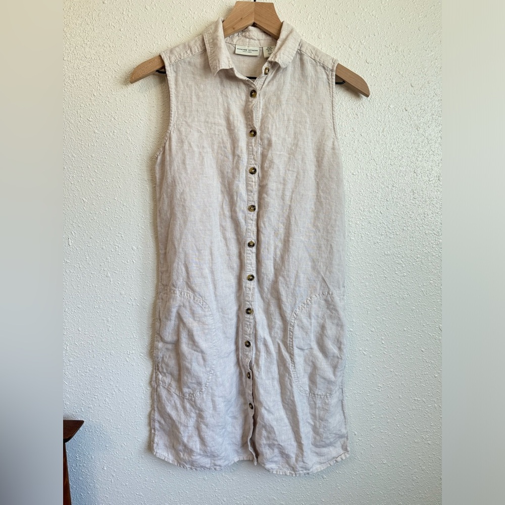 Adrienne Vittadini Linen Beige Sleeveless Dress with Pockets Size XS